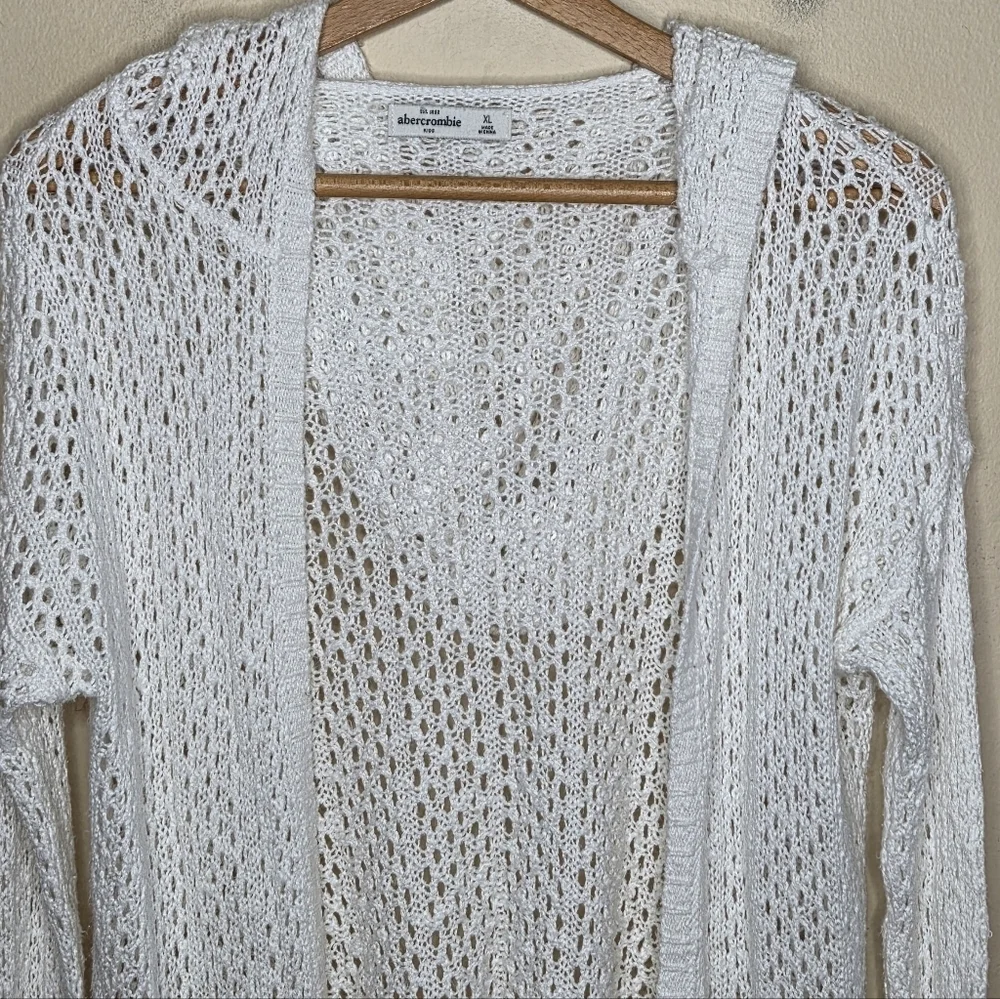 Abercrombie Kids | White Open Knit Hooded Cardigan Fisherman Core Kids Size XL